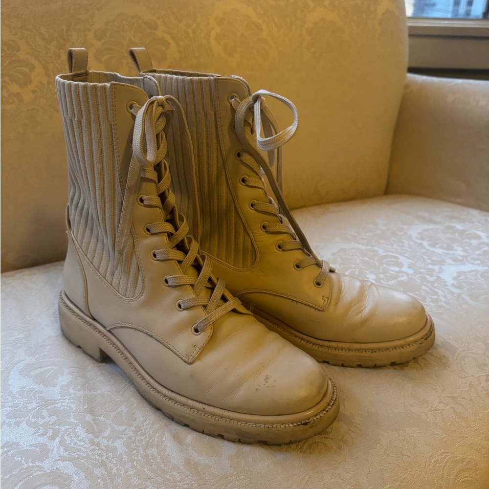 Sam Edelman Cream Lace-Up Women's Boots - Lydell Combat Boots